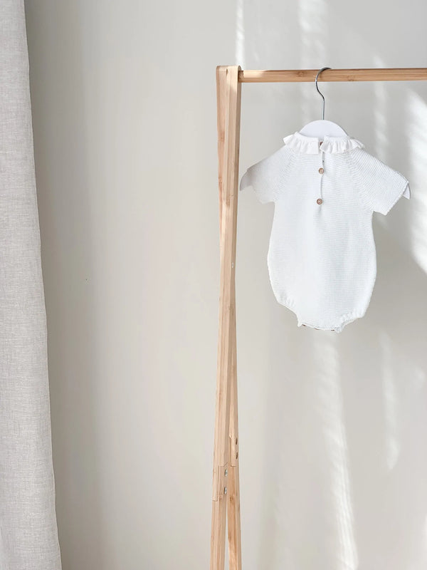 Barboteuse bébé tricotée avec col - Vanille Coton