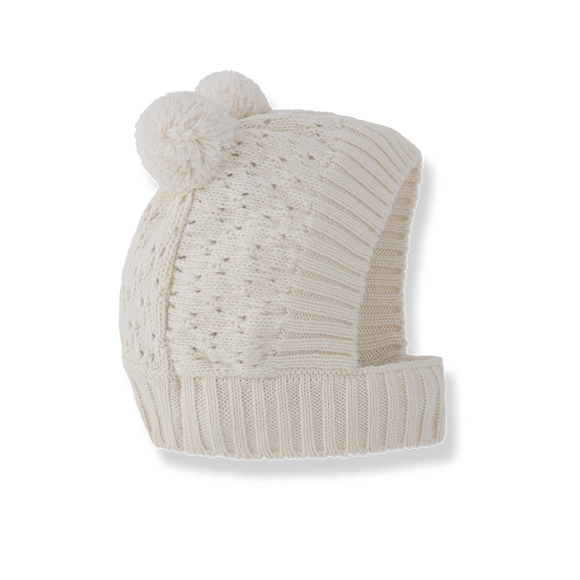Cagoule à pompons ARLES - Vanille Coton