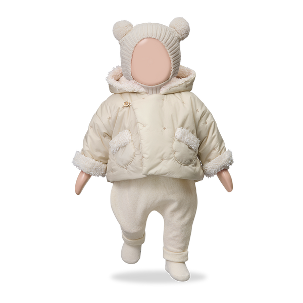 Cagoule à pompons ARLES - Vanille Coton