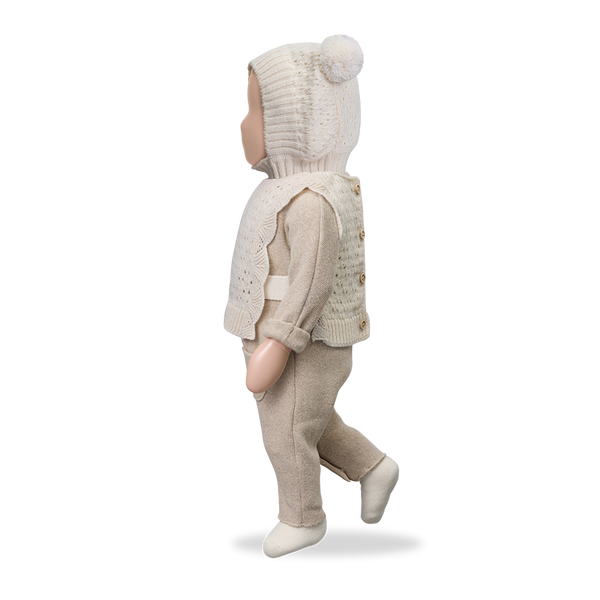 Cagoule à pompons ARLES - Vanille Coton