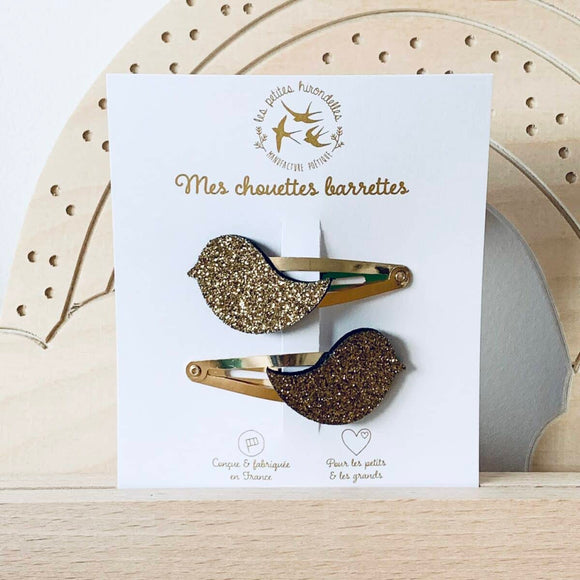 Barrette duo Oiseaux pailletés - Vanille Coton