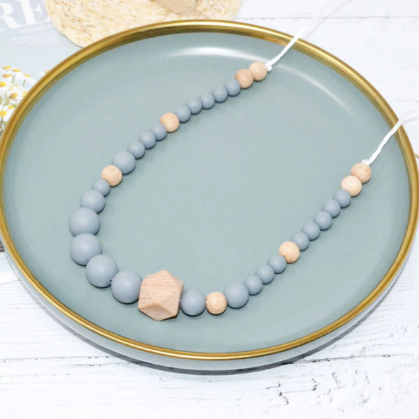 Collier d'allaitement, portage et dentition silicone et bois - Vanille Coton