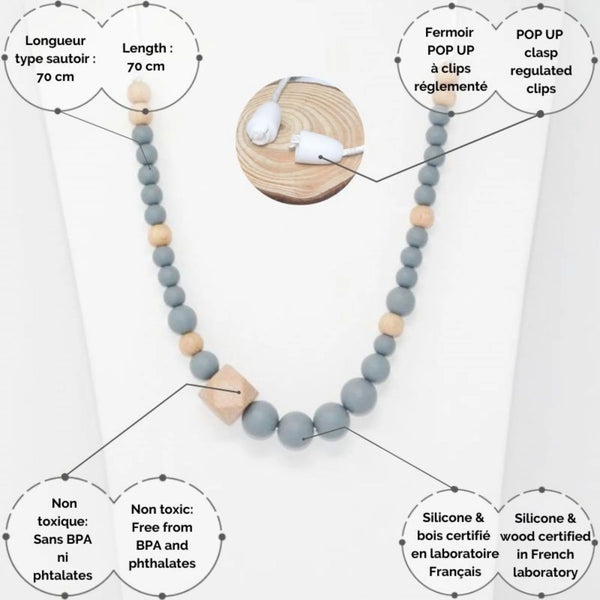Collier d'allaitement, portage et dentition silicone et bois - Vanille Coton