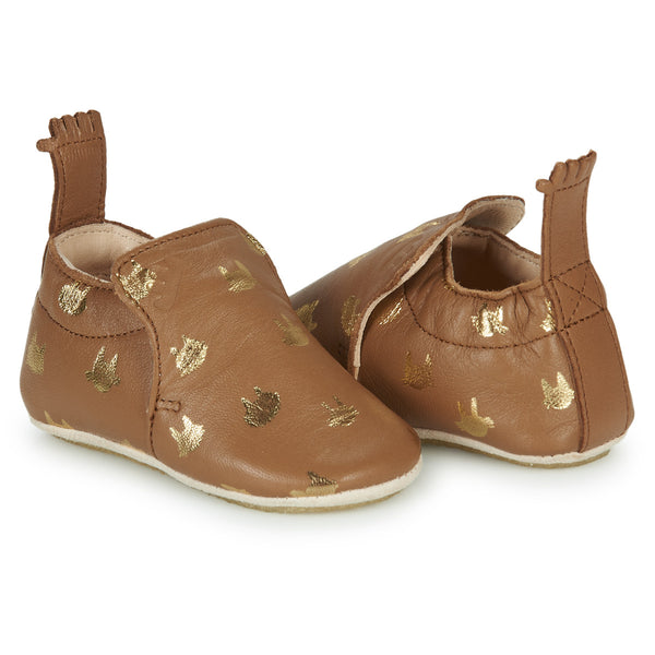 Chaussons Blublu chat or - Vanille Coton