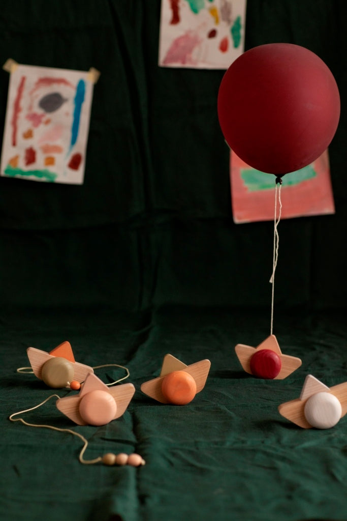 Navire à tirer/pousser en bois - Vanille Coton